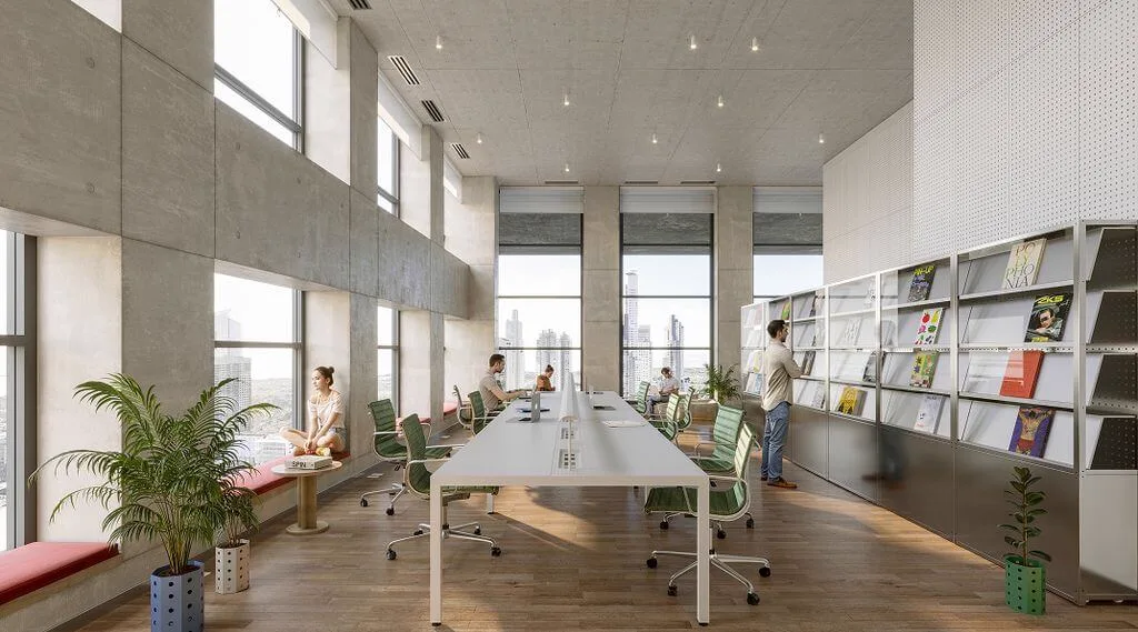 Espacio de cowork, quietud para estudiar y crear con vistas a Puerto Madero. Sala adaptable con equipo audiovisual.